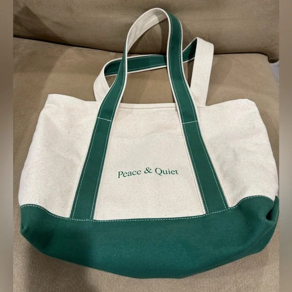 Museum of Peace & Quiet Canvas Tote Bag - Green and Cream - Picture 2 of 3